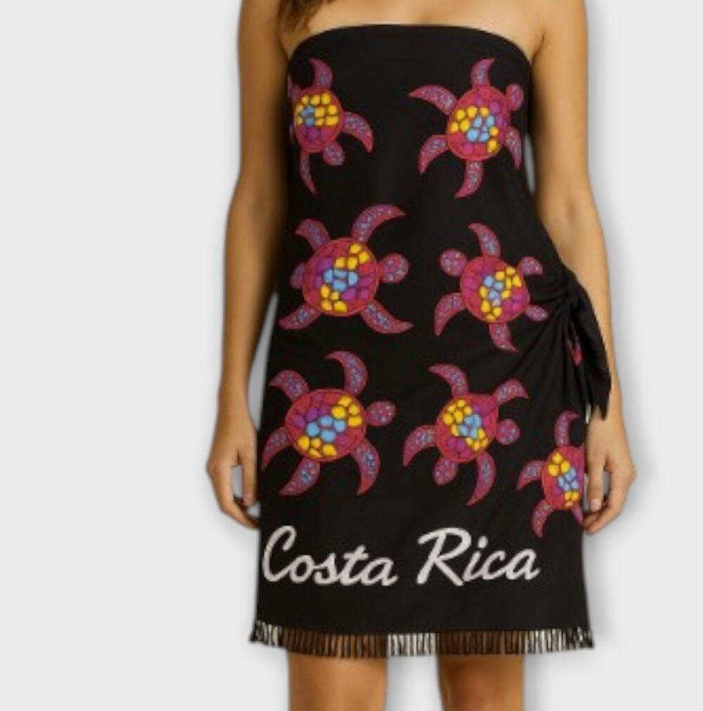 Costa Rica Black Turtle Print Rayon Beach Sarong